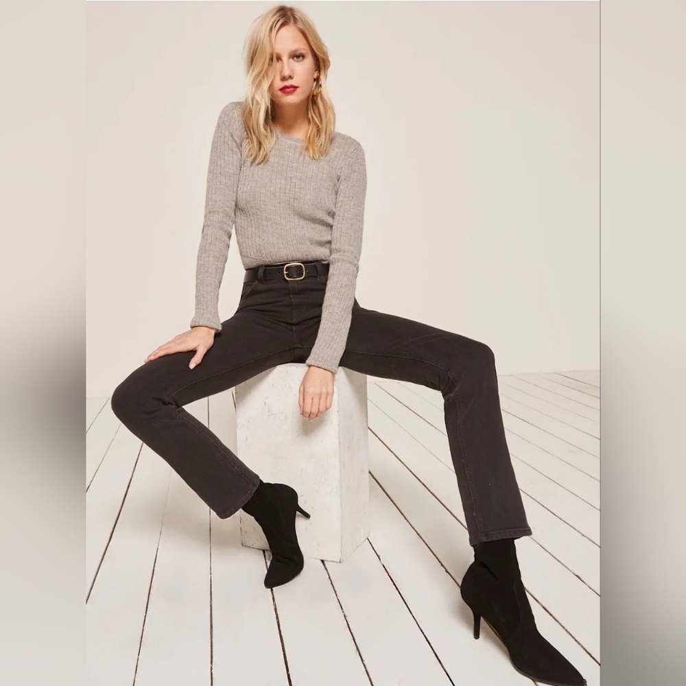 Reformation Black Liza Ultra High Rise Slim Straight Cropped Jeans Size 27